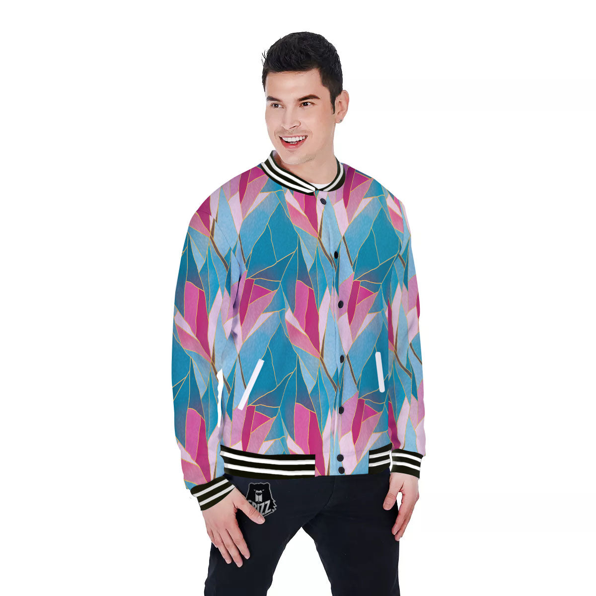 Tulip Polygon Print Pattern Baseball Jacket-grizzshop