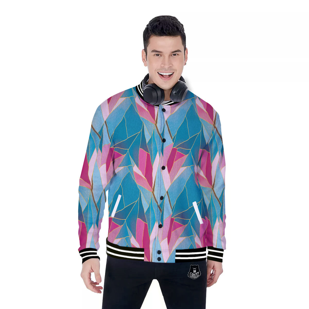 Tulip Polygon Print Pattern Baseball Jacket-grizzshop