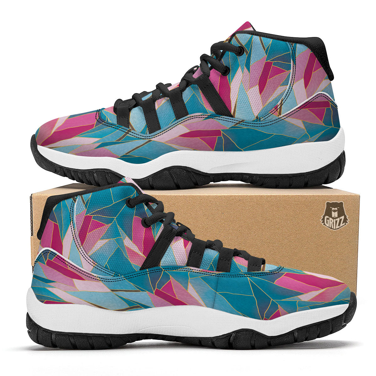 Tulip Polygon Print Pattern Black Bball Shoes-grizzshop