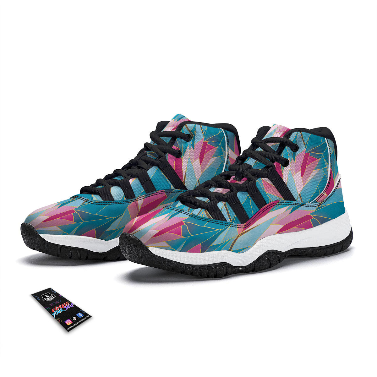 Tulip Polygon Print Pattern Black Bball Shoes-grizzshop