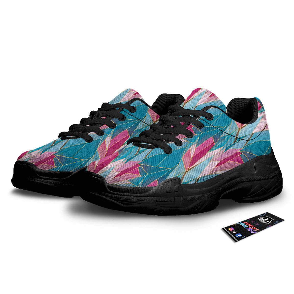 Tulip Polygon Print Pattern Black Chunky Shoes-grizzshop