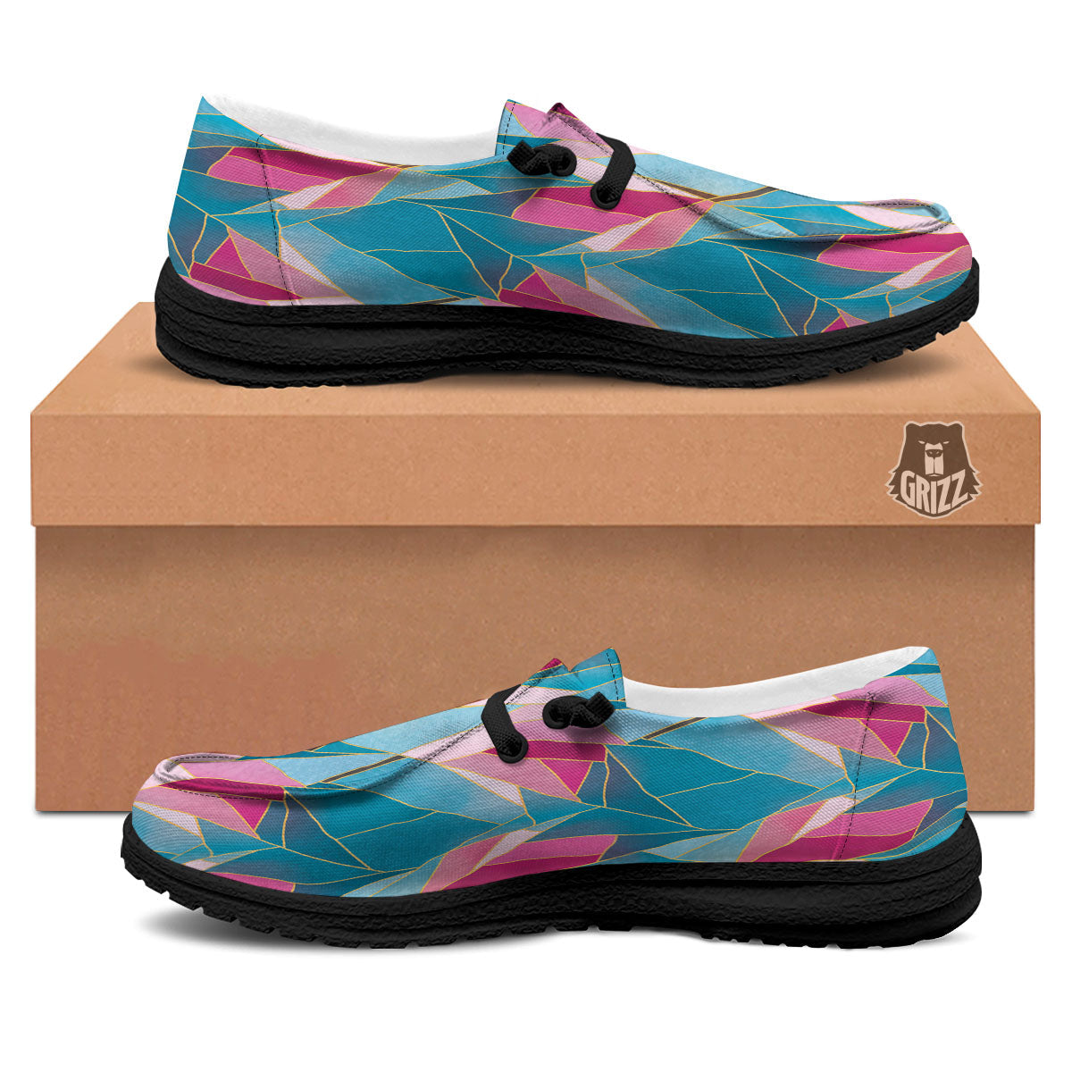 Tulip Polygon Print Pattern Black Loafers-grizzshop