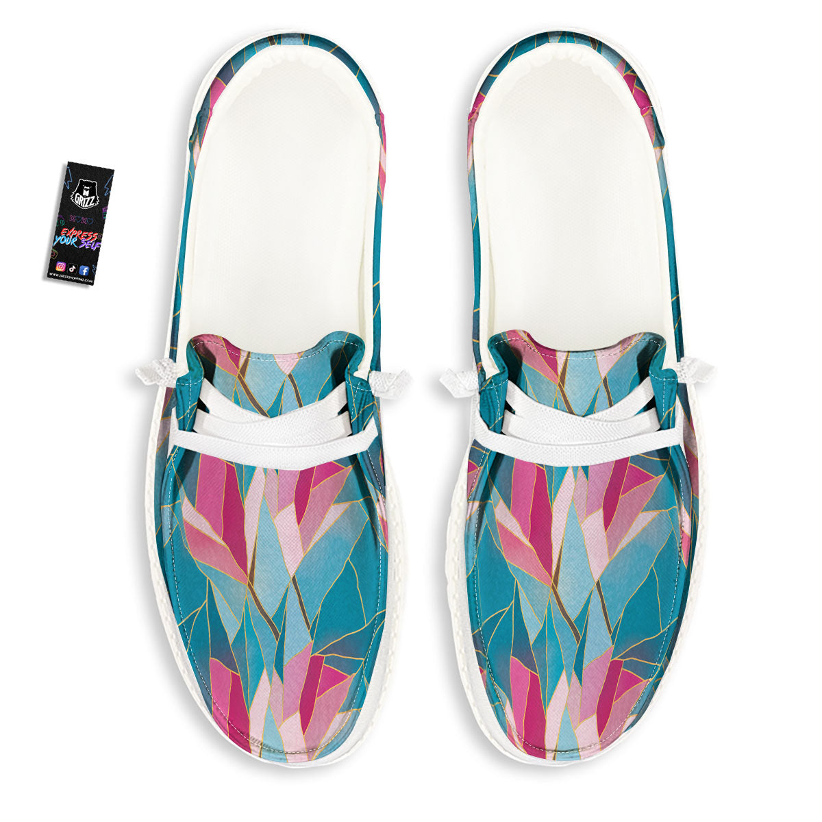 Tulip Polygon Print Pattern Black Loafers-grizzshop