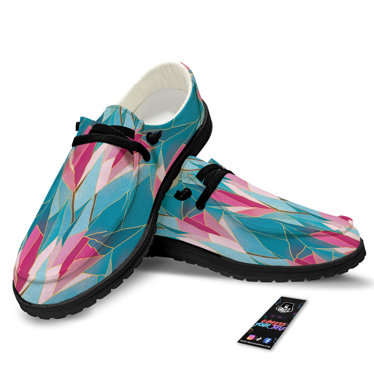 Tulip Polygon Print Pattern Black Loafers-grizzshop
