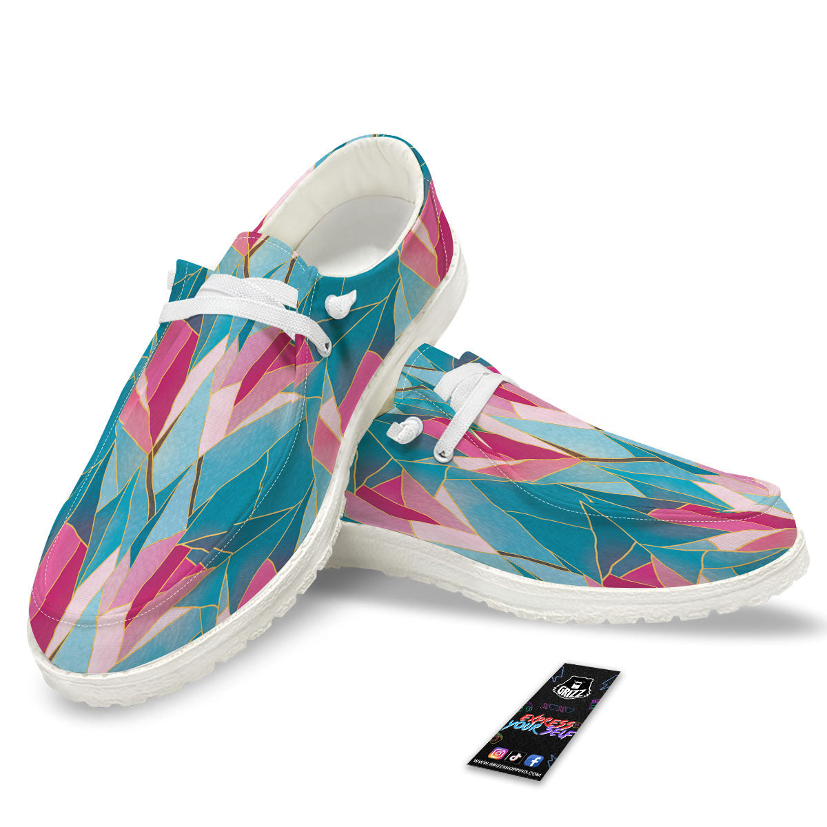 Tulip Polygon Print Pattern Black Loafers-grizzshop