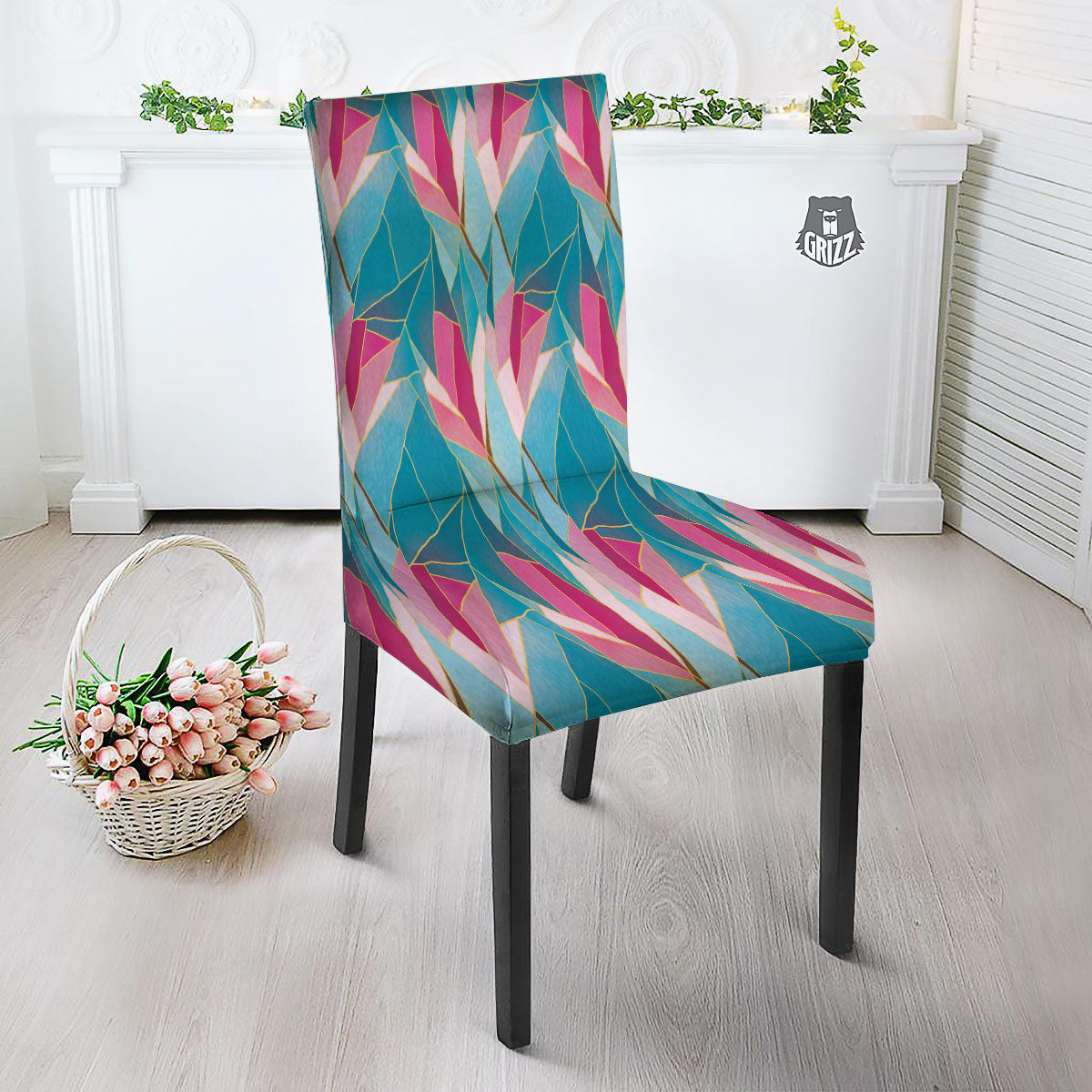 Tulip Polygon Print Pattern Dining Chair Slipcover-grizzshop