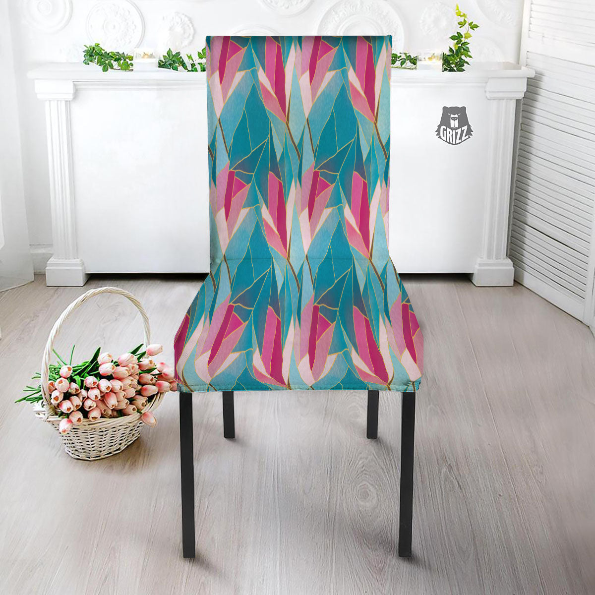 Tulip Polygon Print Pattern Dining Chair Slipcover-grizzshop