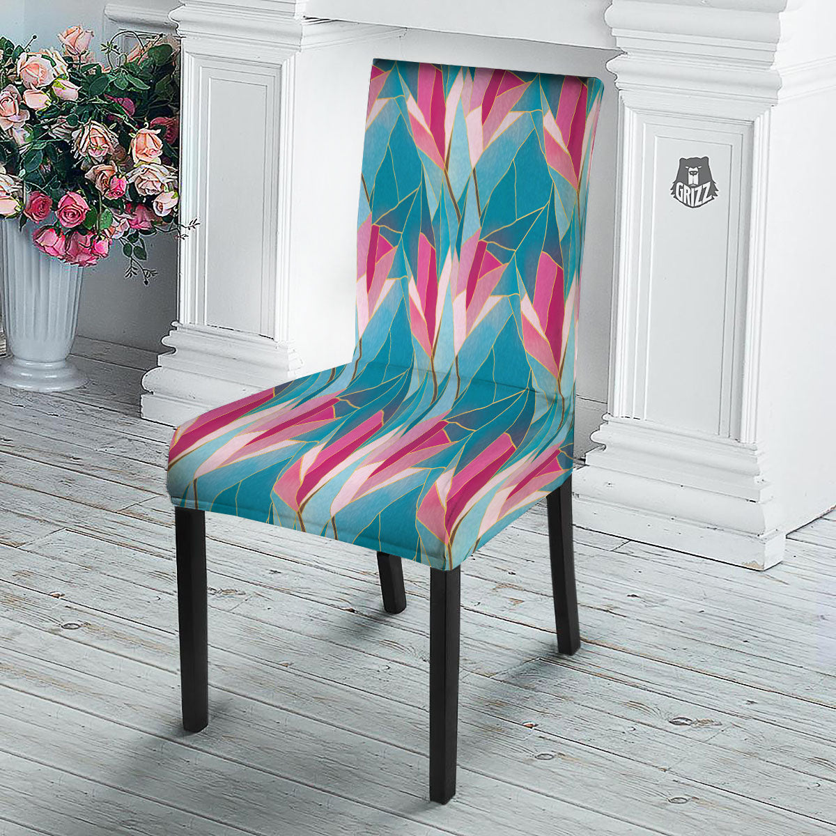 Tulip Polygon Print Pattern Dining Chair Slipcover-grizzshop