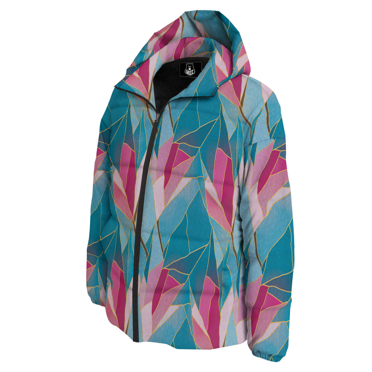 Tulip Polygon Print Pattern Down Jacket-grizzshop
