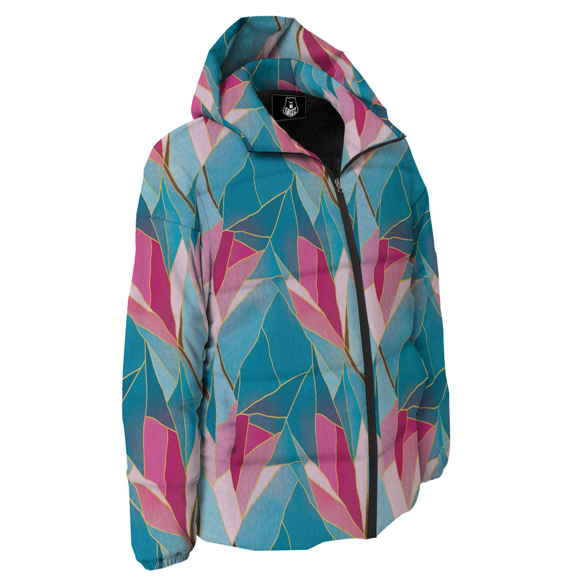 Tulip Polygon Print Pattern Down Jacket-grizzshop