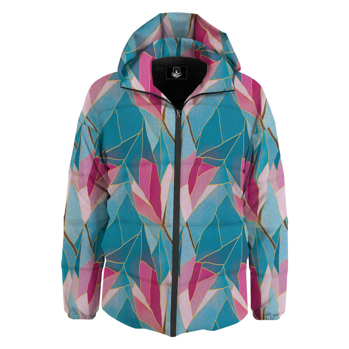 Tulip Polygon Print Pattern Down Jacket-grizzshop