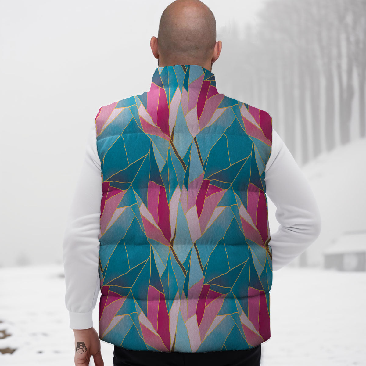 Tulip Polygon Print Pattern Down Vest-grizzshop