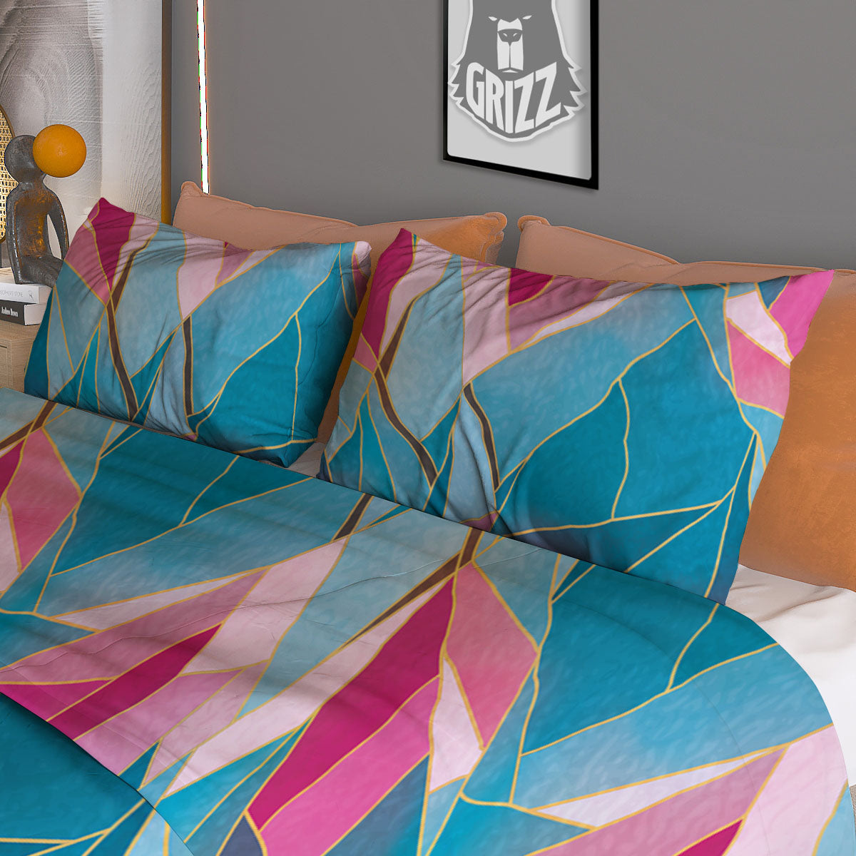 Tulip Polygon Print Pattern Duvet Cover Bedding Set-grizzshop