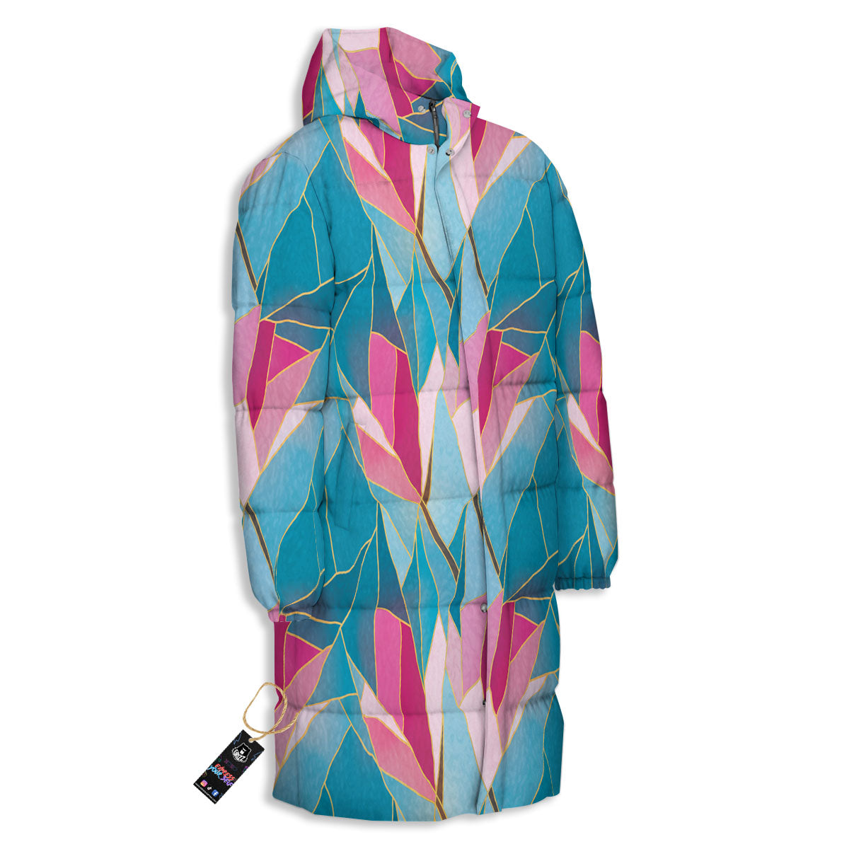 Tulip Polygon Print Pattern Long Down Jacket-grizzshop