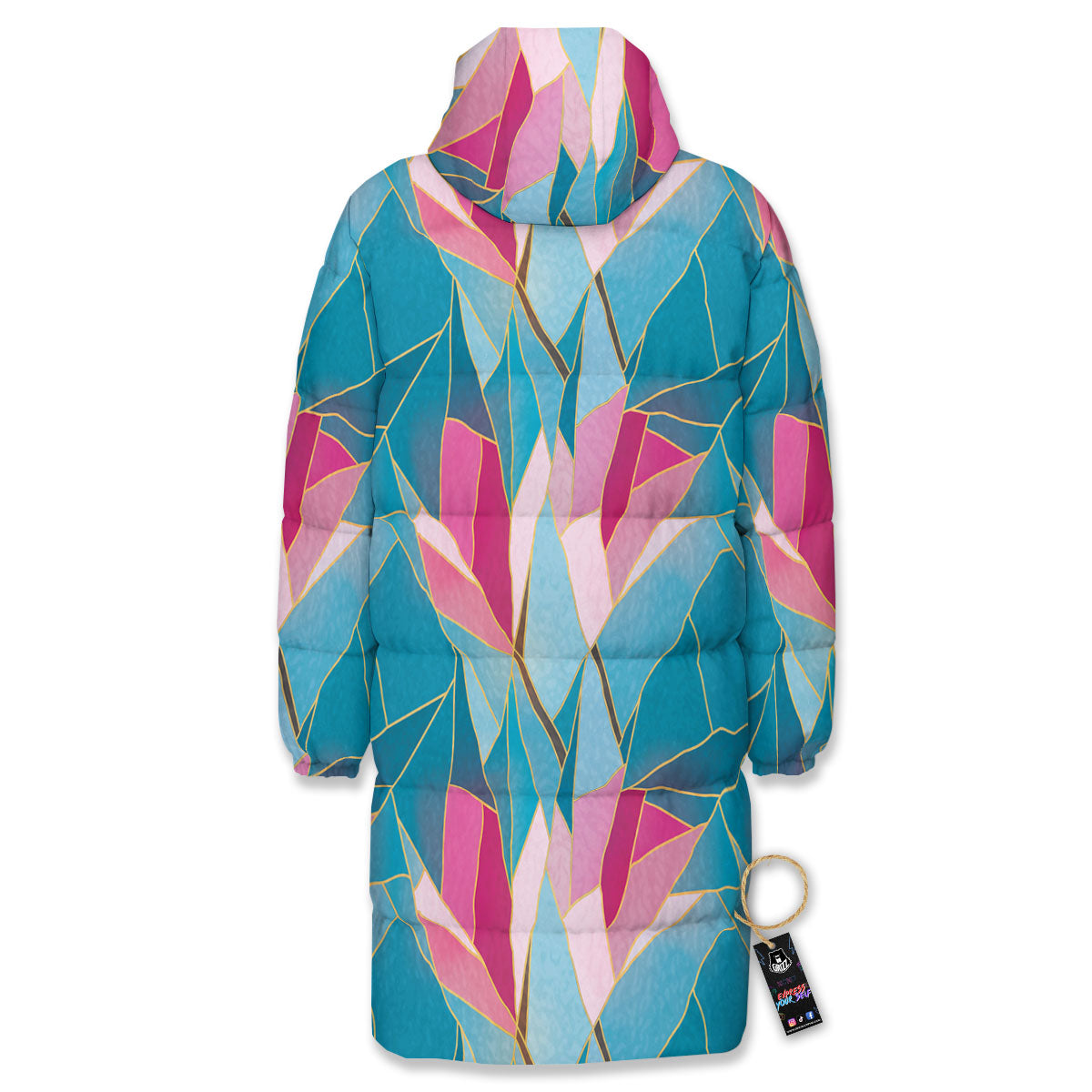 Tulip Polygon Print Pattern Long Down Jacket-grizzshop