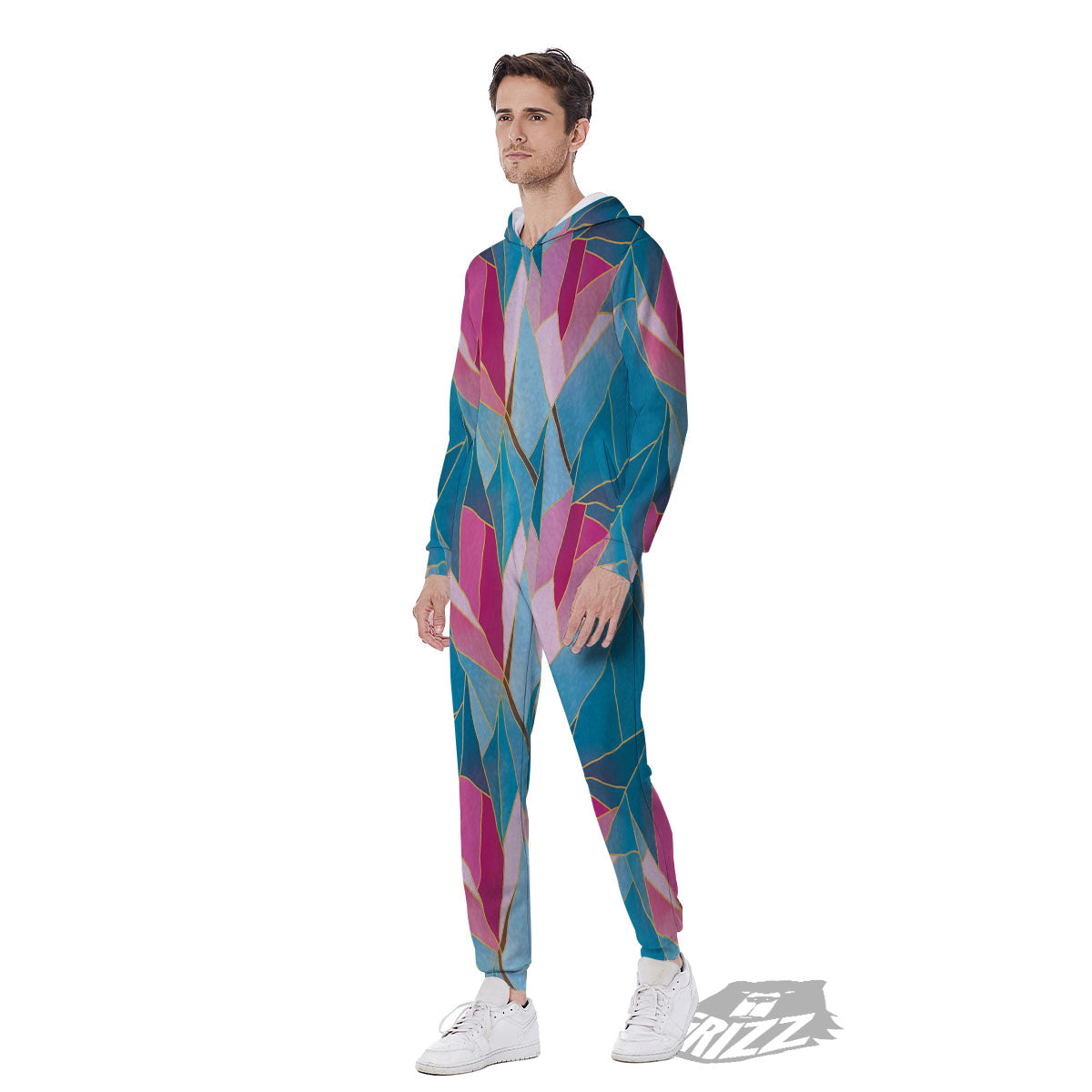 Tulip Polygon Print Pattern Men's Jumpsuit-grizzshop