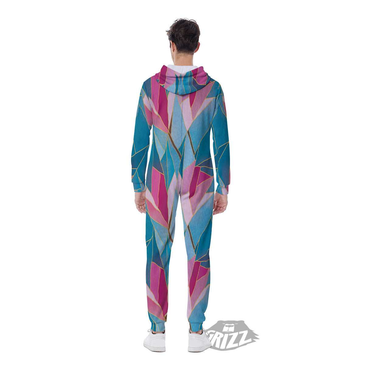 Tulip Polygon Print Pattern Men's Jumpsuit-grizzshop