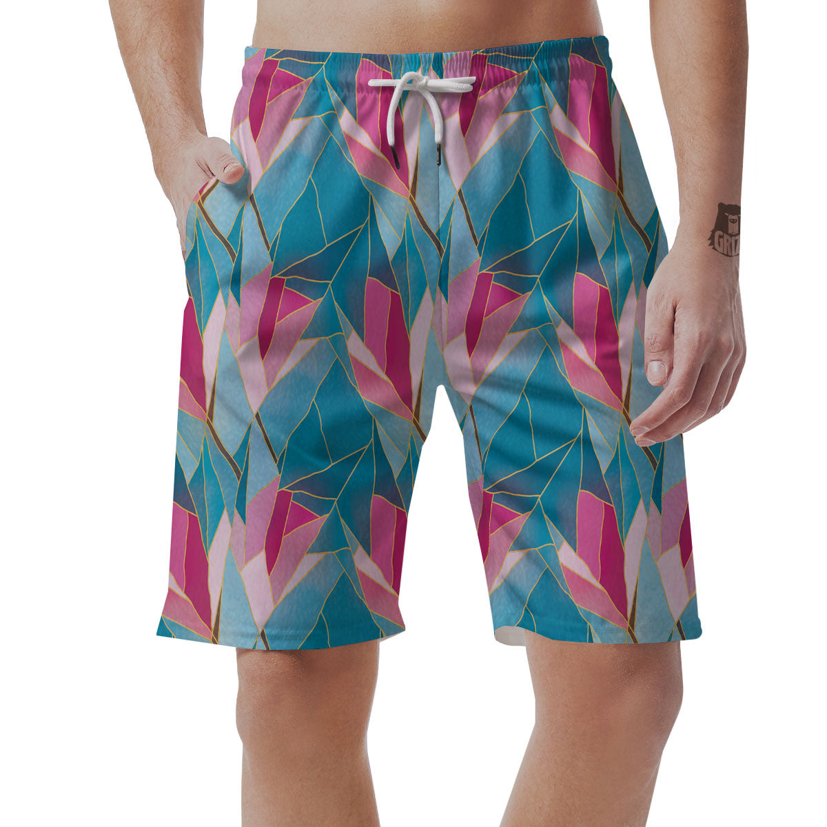 Tulip Polygon Print Pattern Men's Shorts-grizzshop