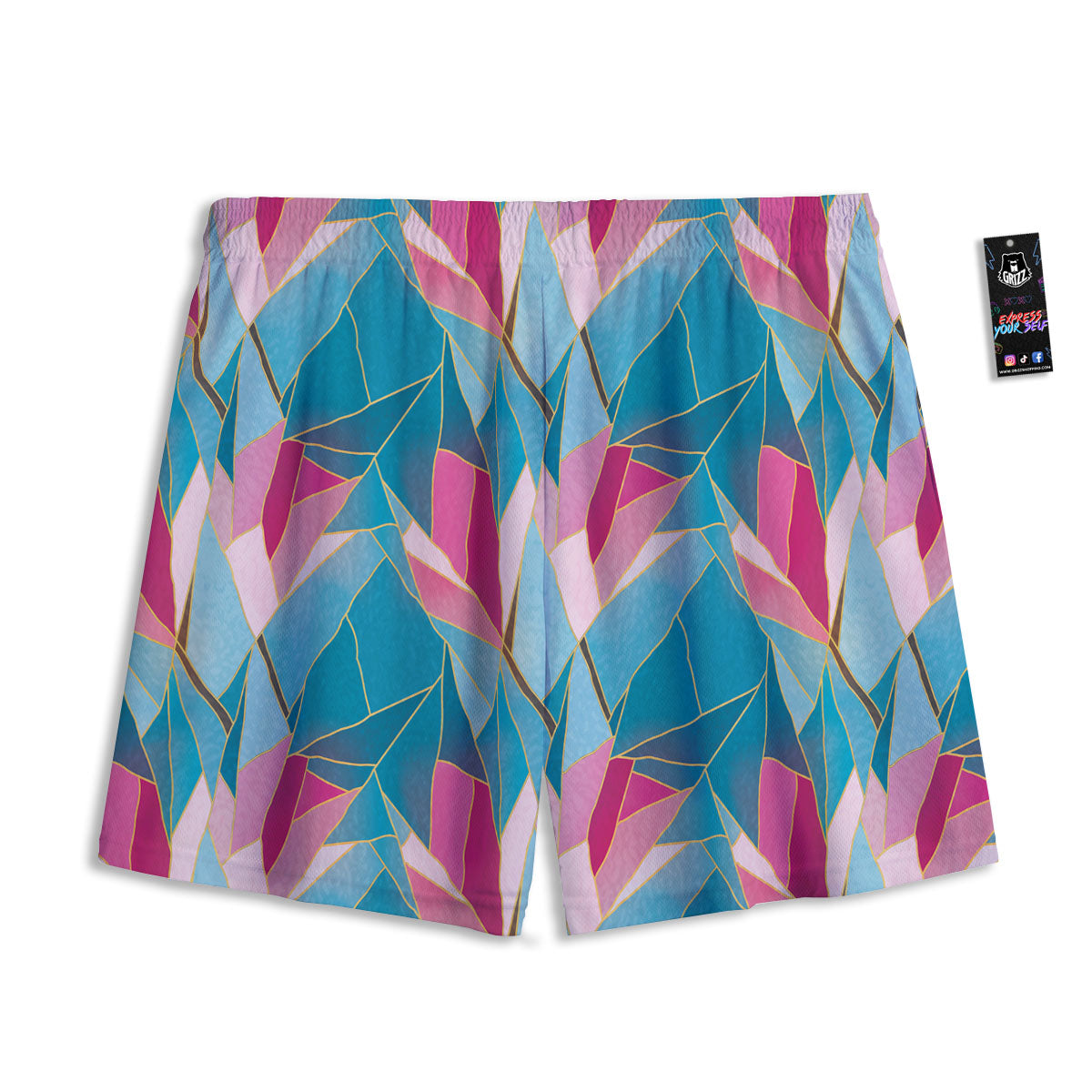 Tulip Polygon Print Pattern Mesh Shorts-grizzshop