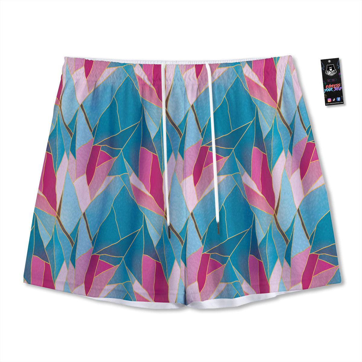 Tulip Polygon Print Pattern Mesh Shorts-grizzshop