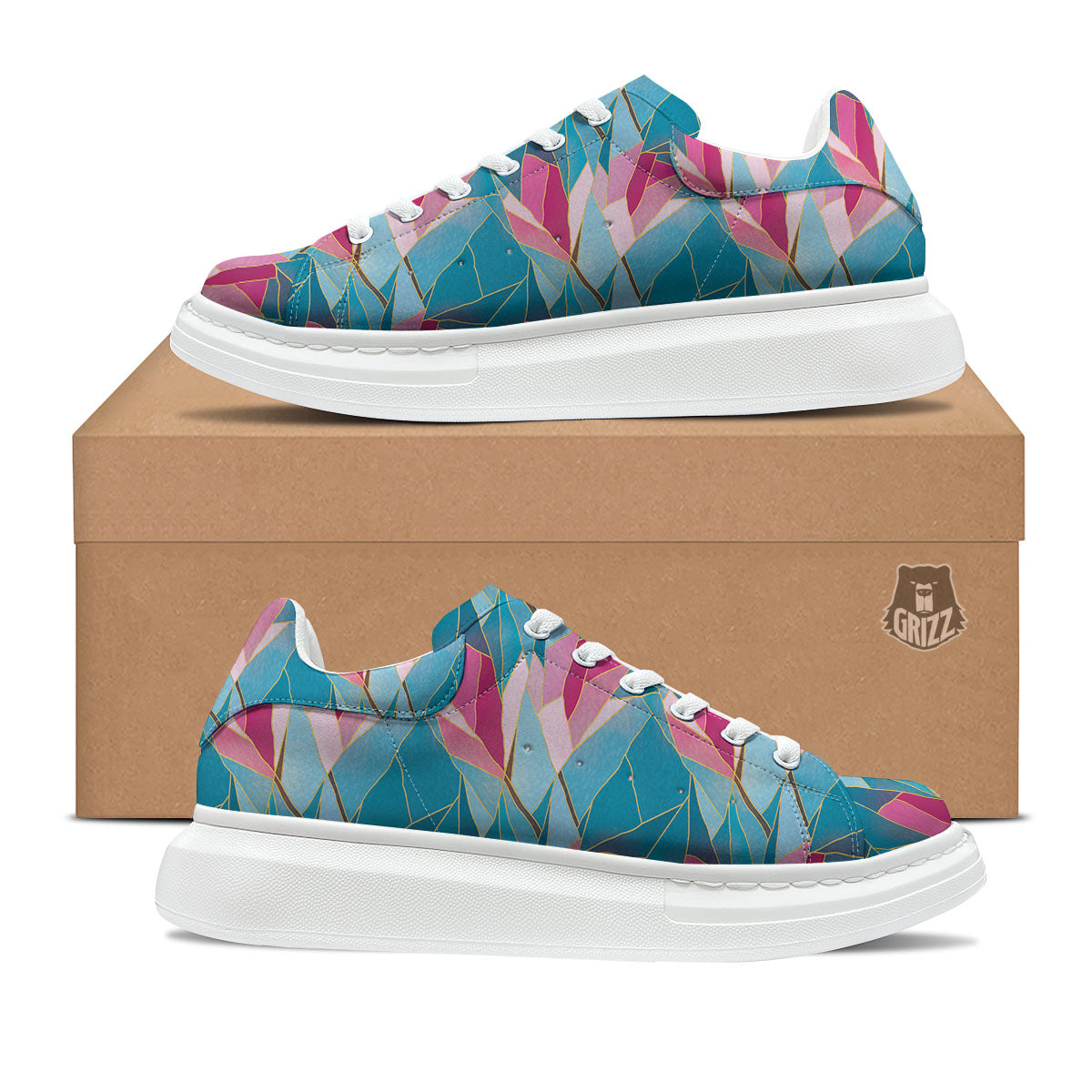Tulip Polygon Print Pattern Platform Shoes-grizzshop