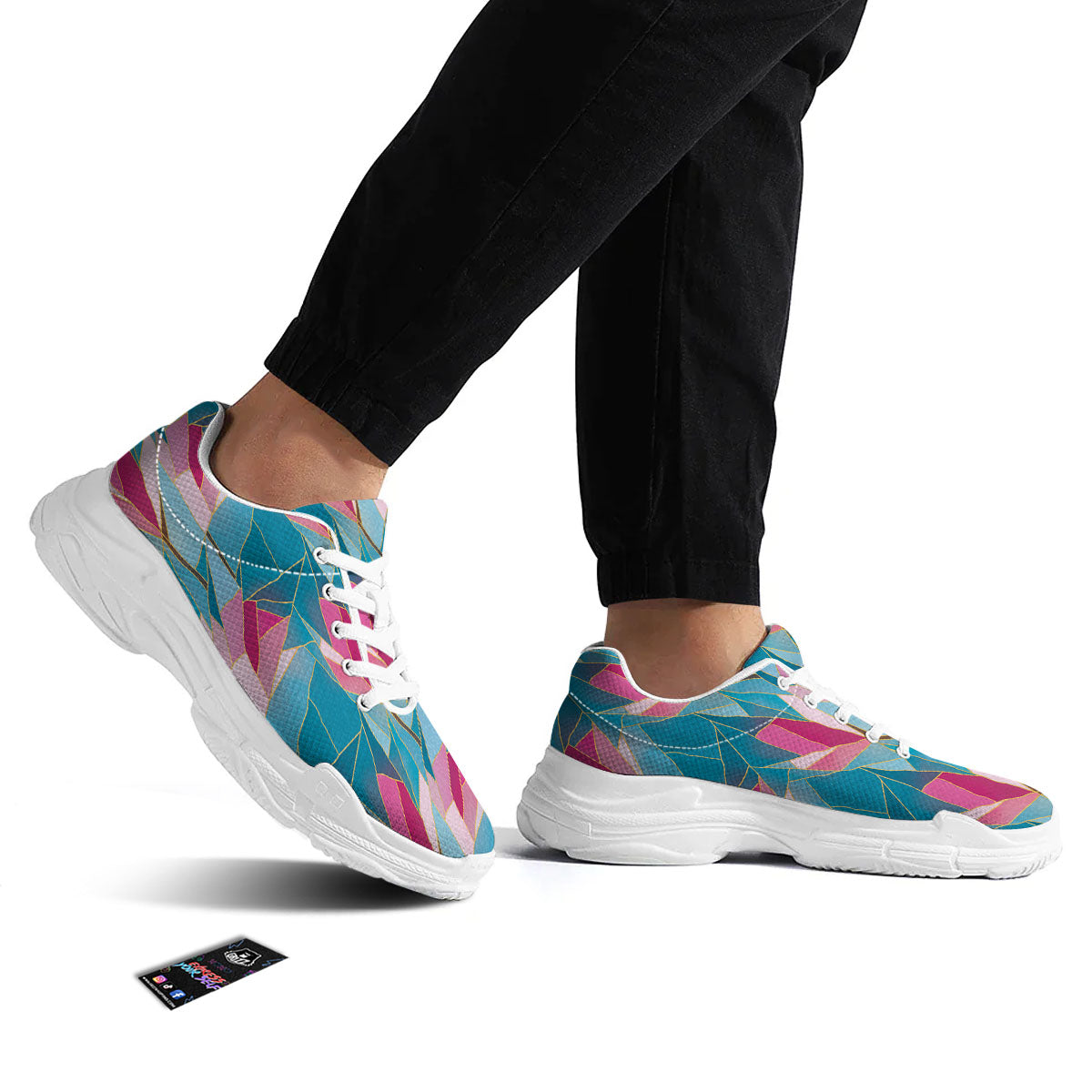 Tulip Polygon Print Pattern White Chunky Shoes-grizzshop