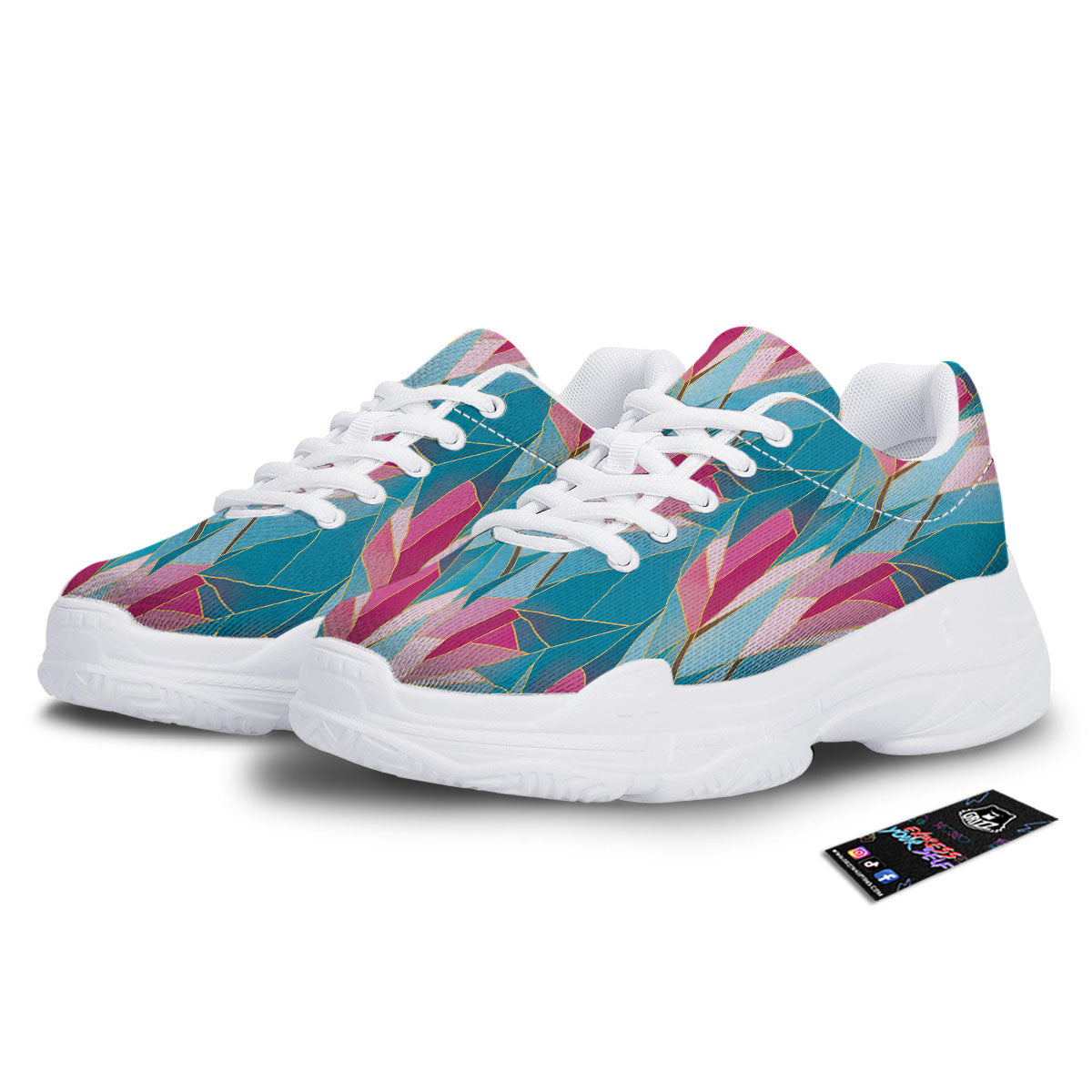 Tulip Polygon Print Pattern White Chunky Shoes-grizzshop