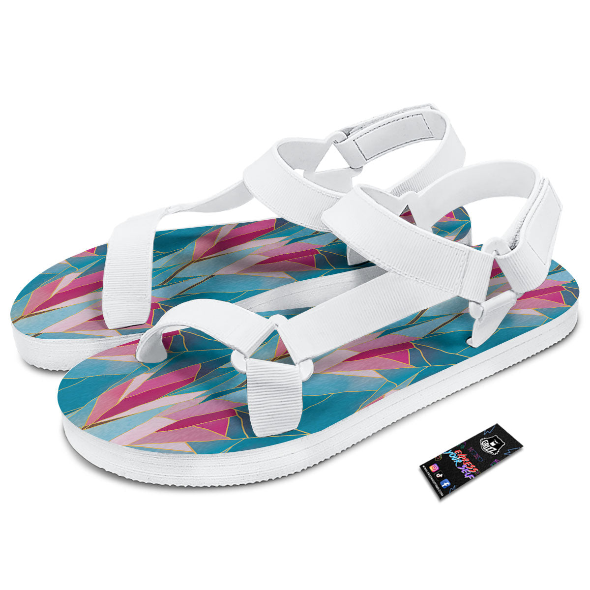 Tulip Polygon Print Pattern White Open Toe Sandals-grizzshop