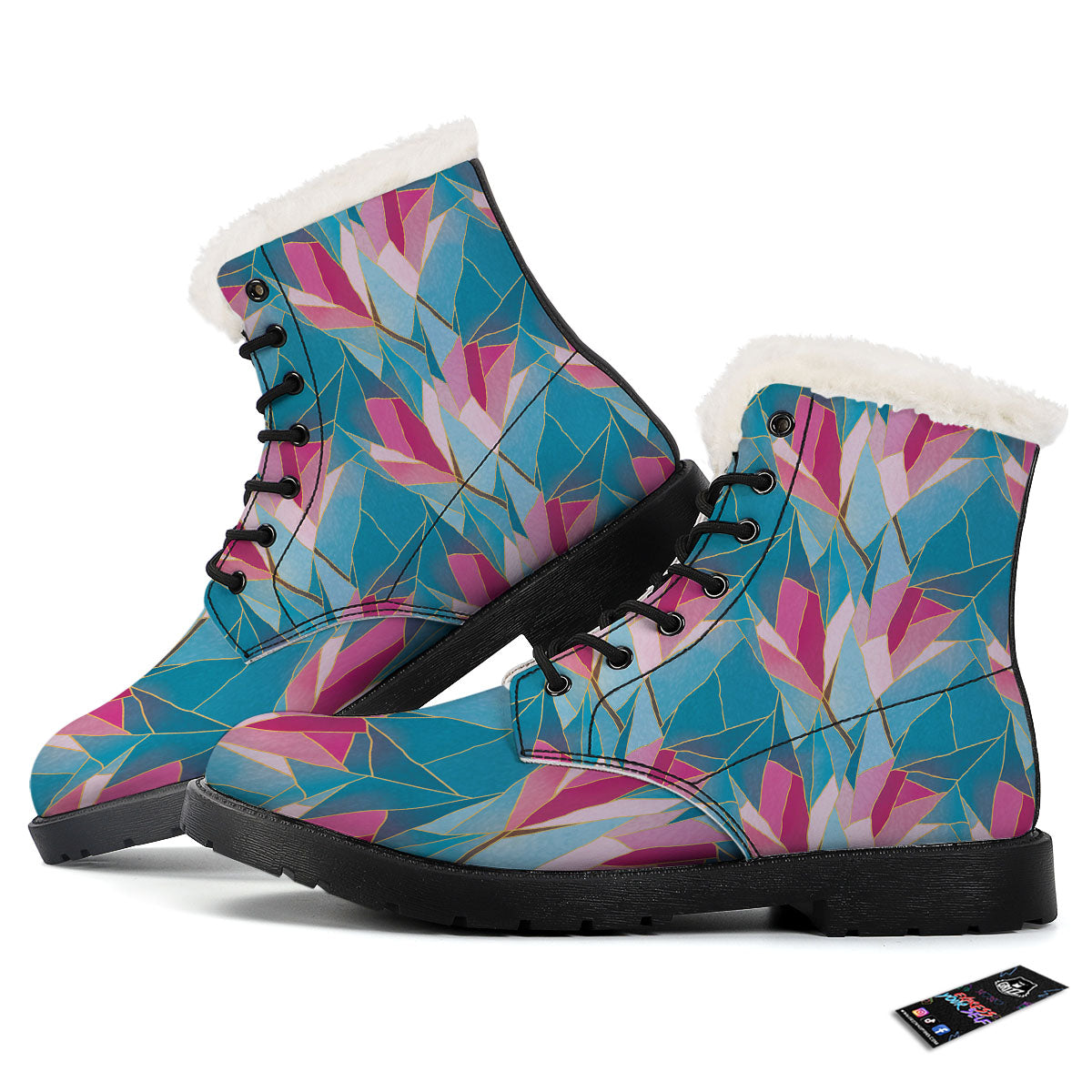 Tulip Polygon Print Pattern Winter Boots-grizzshop