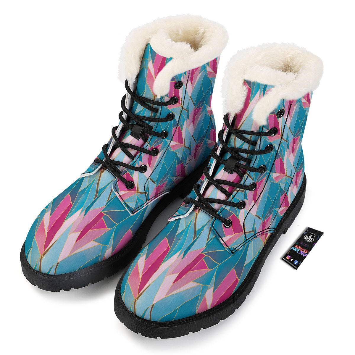 Tulip Polygon Print Pattern Winter Boots-grizzshop