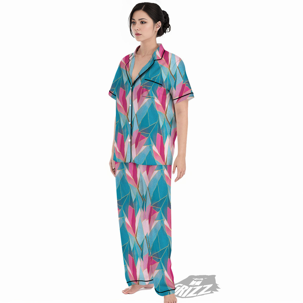 Tulip Polygon Print Pattern Women's Pajamas Set-grizzshop