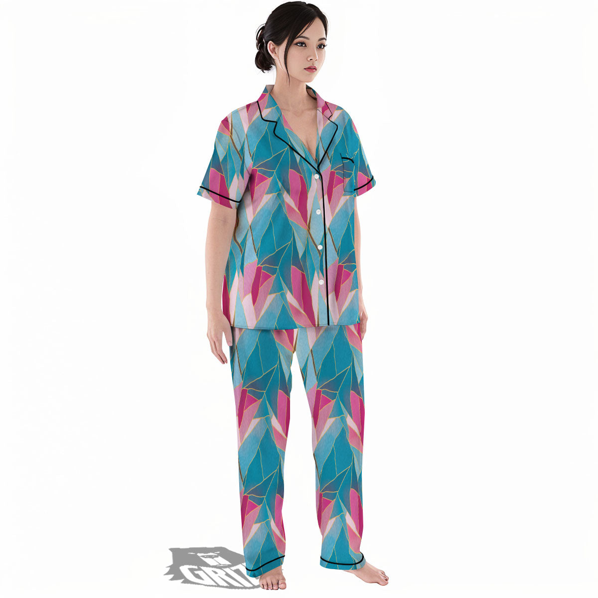 Tulip Polygon Print Pattern Women's Pajamas Set-grizzshop