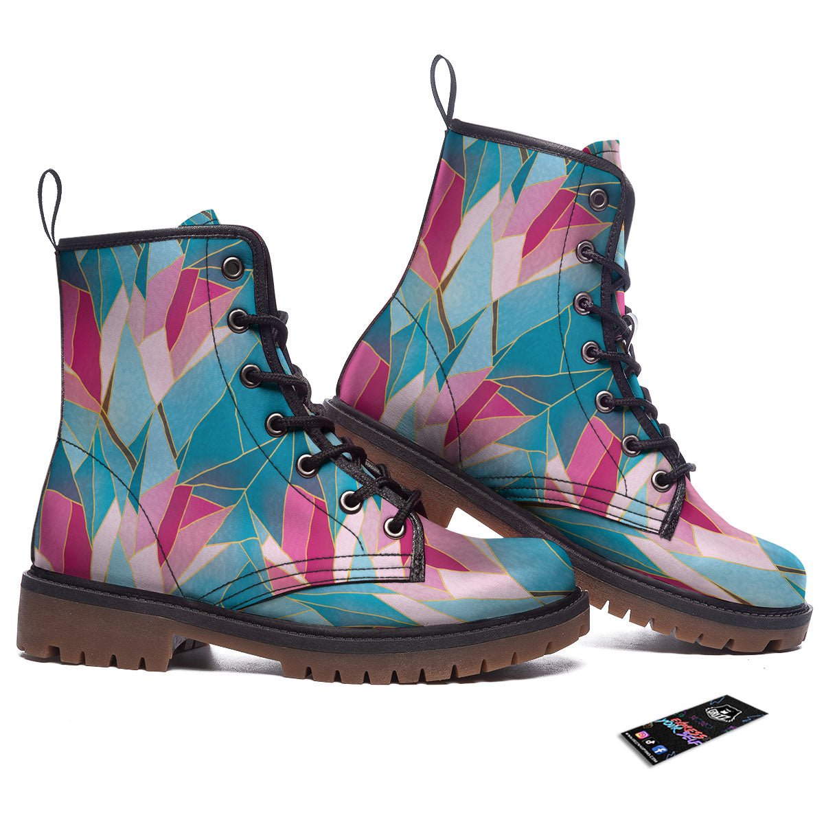 Tulip Polygon Print Pattern Work Boots-grizzshop