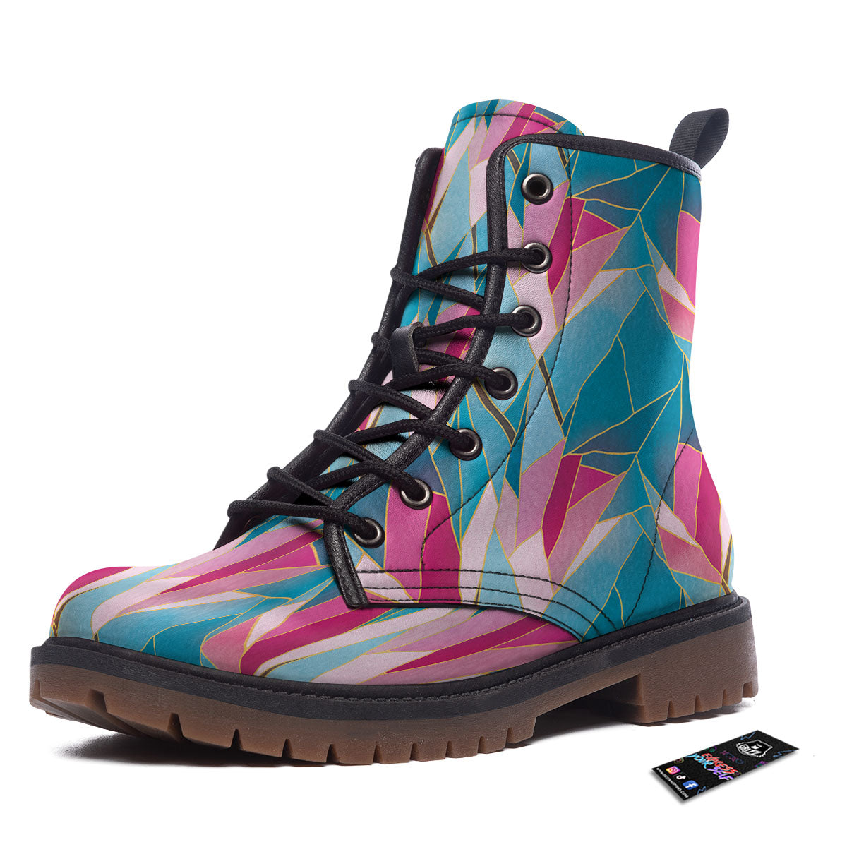 Tulip Polygon Print Pattern Work Boots-grizzshop