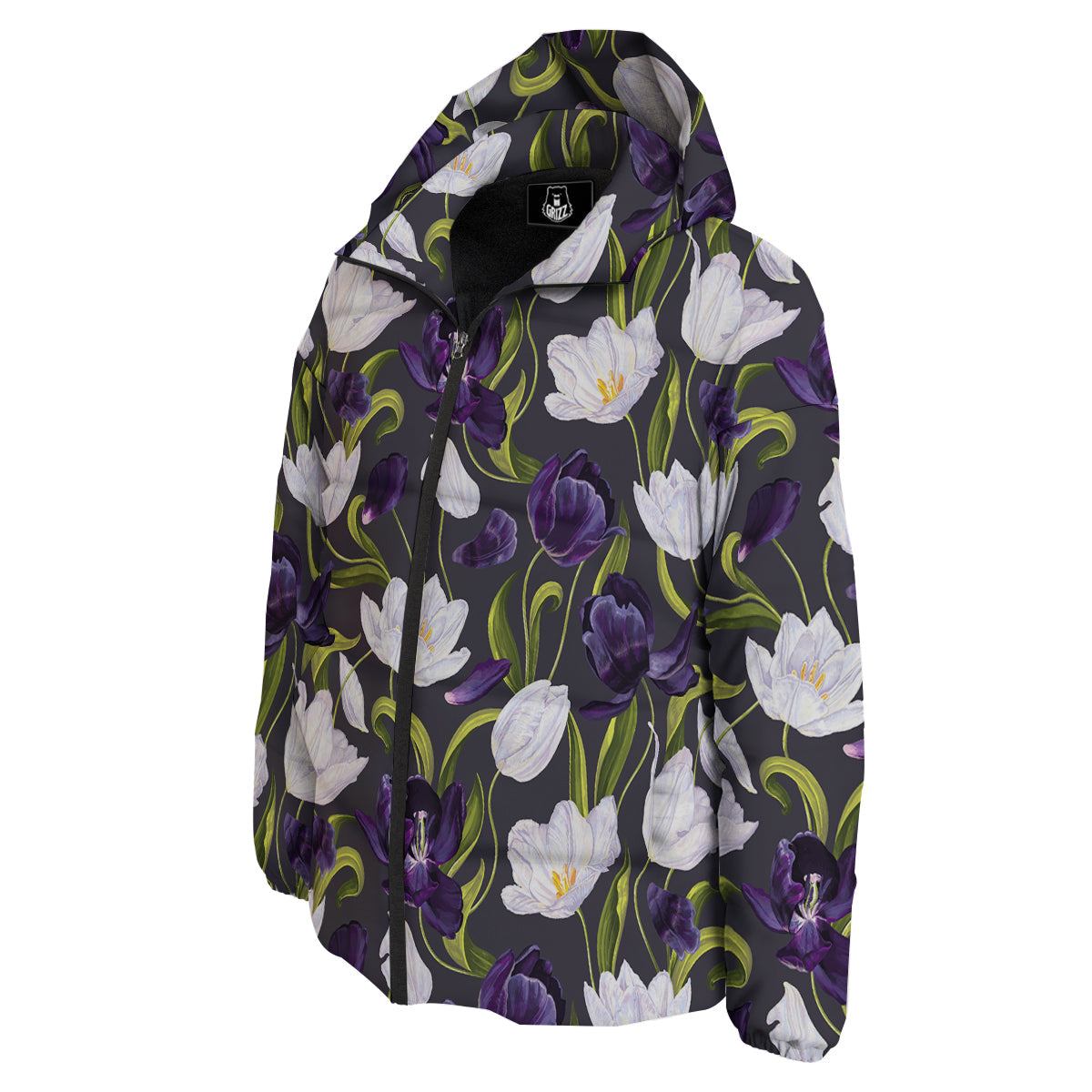 Tulip Purple And White Print Pattern Down Jacket-grizzshop