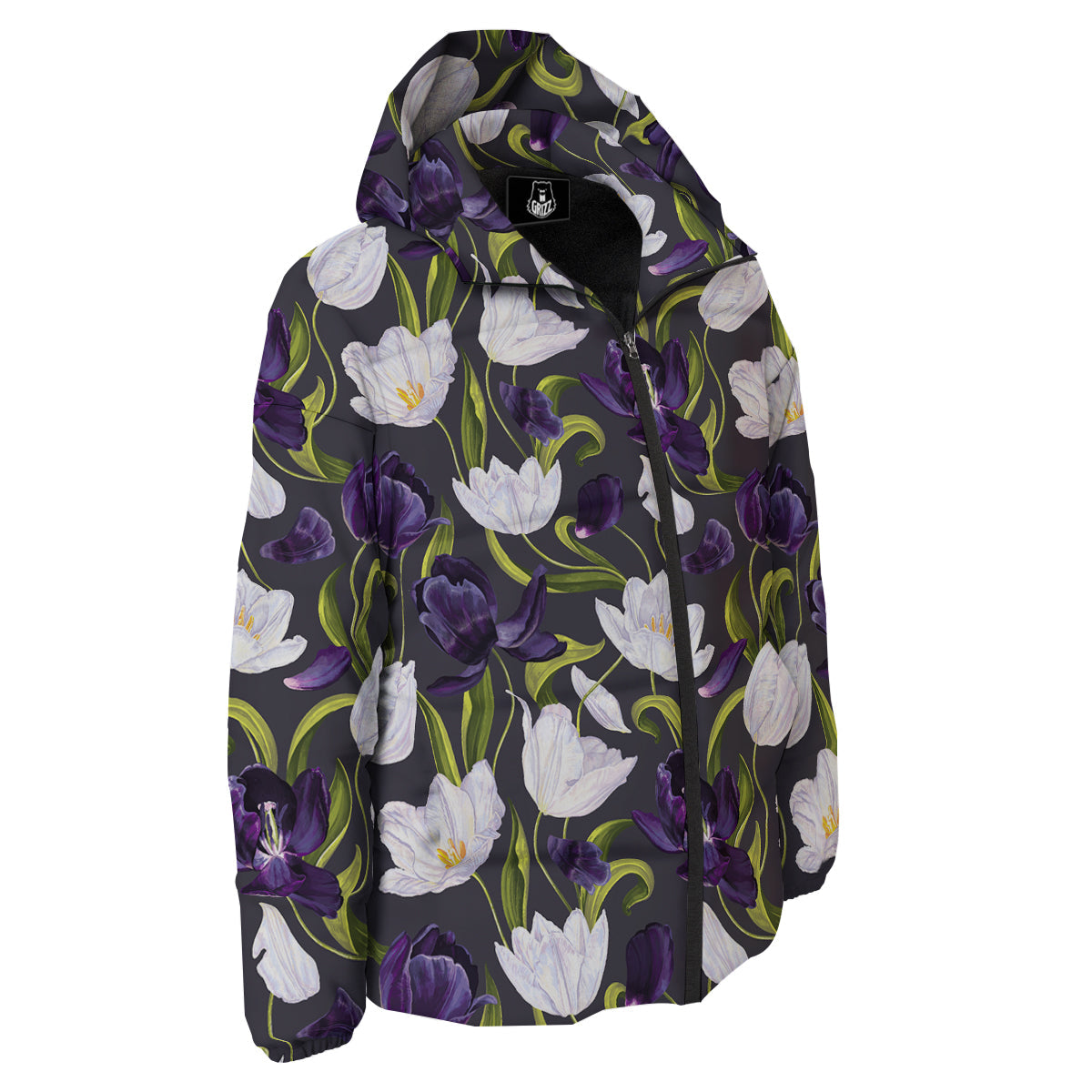 Tulip Purple And White Print Pattern Down Jacket-grizzshop