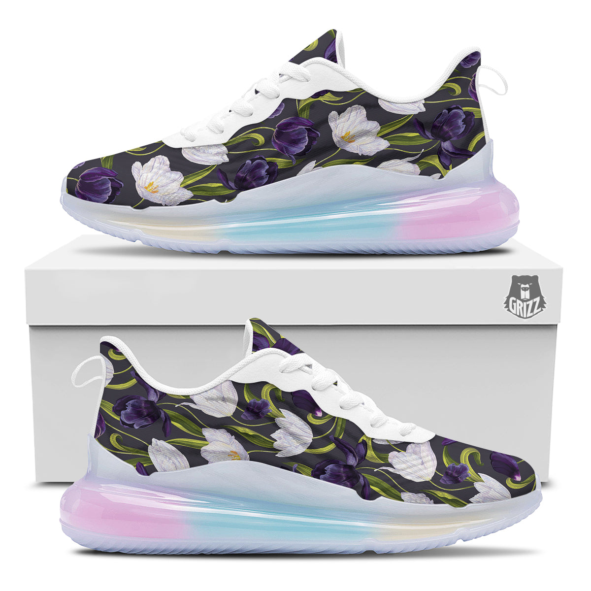 Tulip Purple And White Print Pattern Running Sneakers-grizzshop