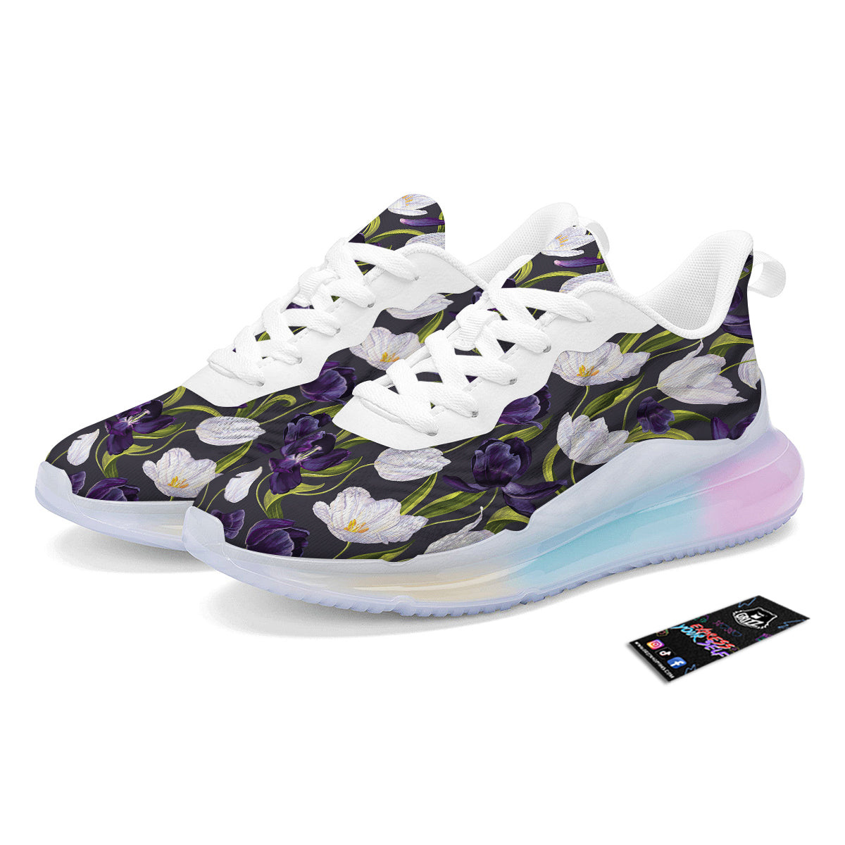 Tulip Purple And White Print Pattern Running Sneakers-grizzshop