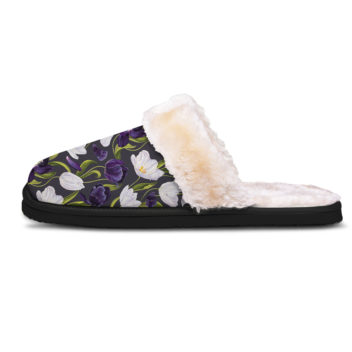 Tulip Purple And White Print Pattern Slippers-grizzshop