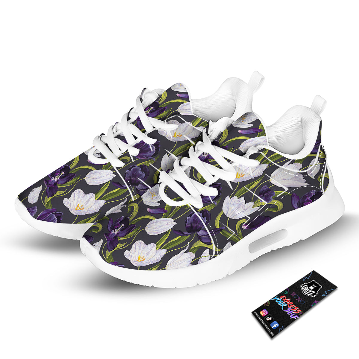 Tulip Purple And White Print Pattern Tennis Shoes-grizzshop