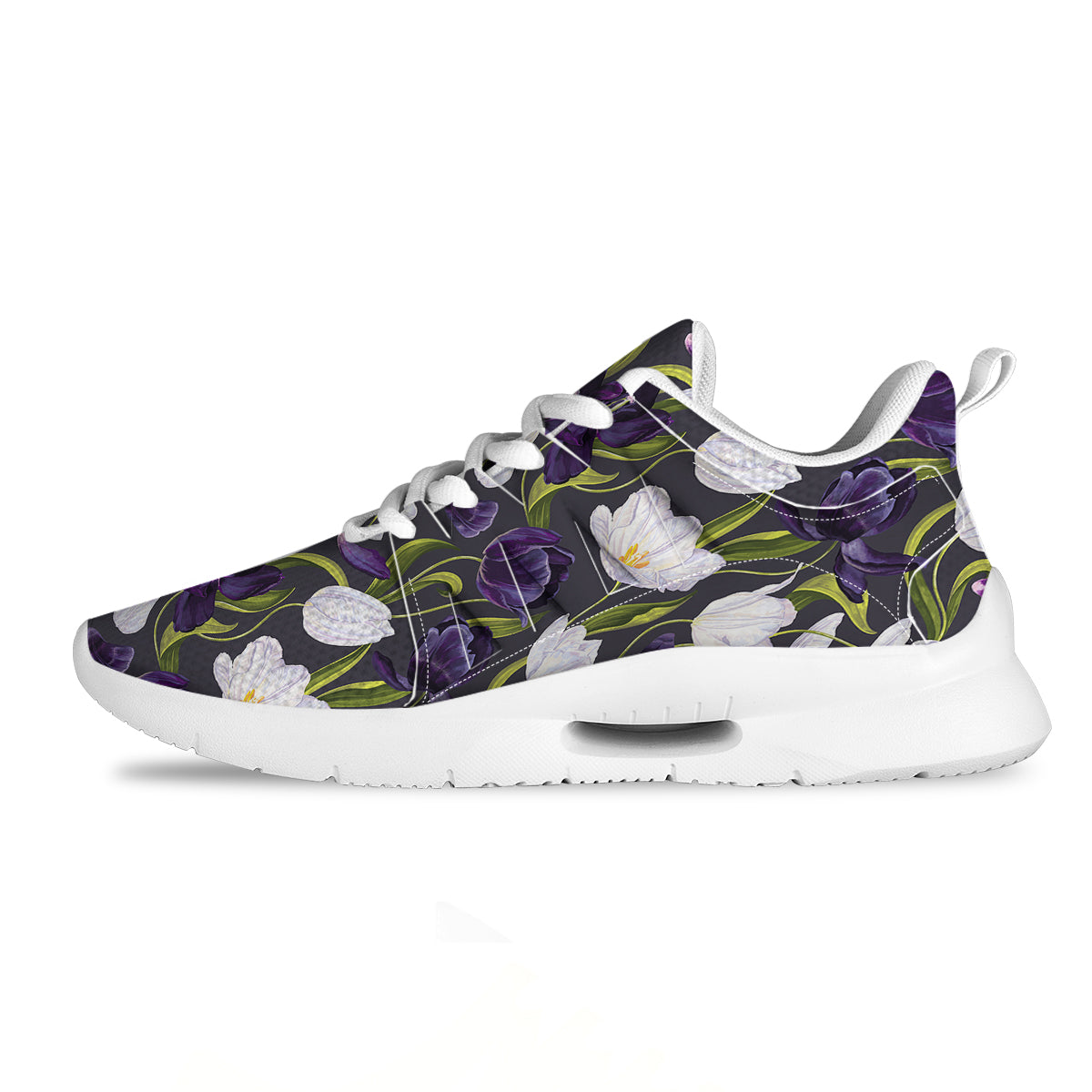 Tulip Purple And White Print Pattern Tennis Shoes-grizzshop