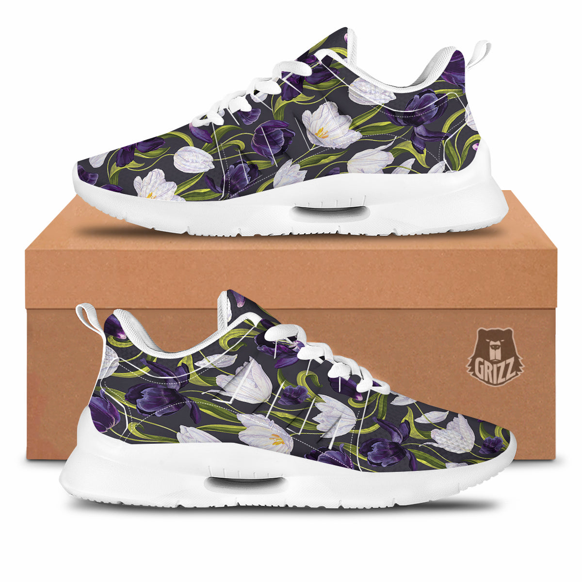 Tulip Purple And White Print Pattern Tennis Shoes-grizzshop