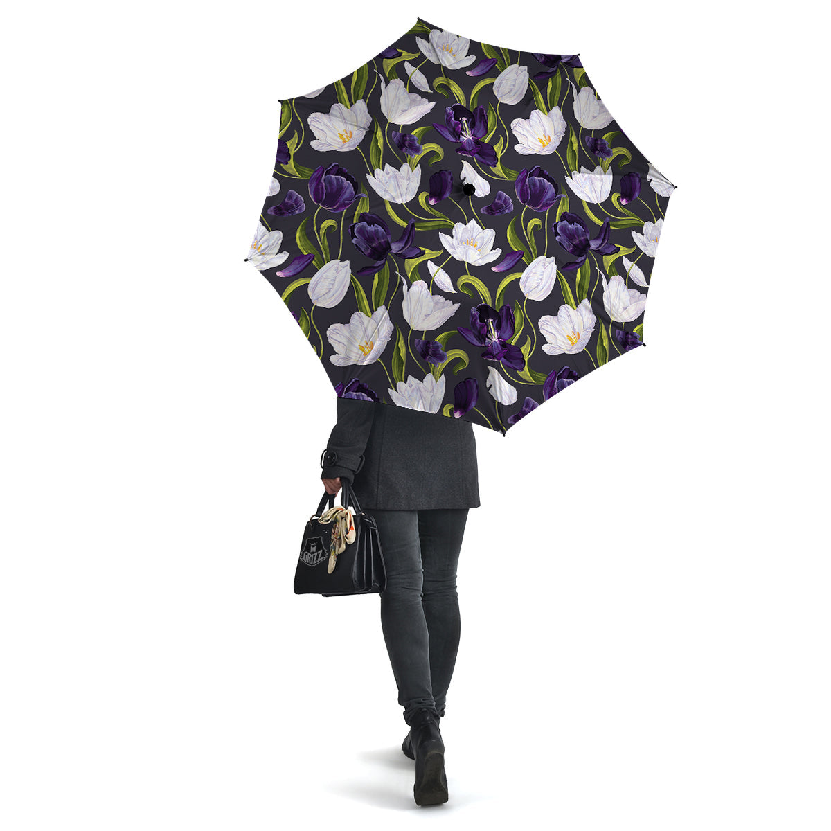 Tulip Purple And White Print Pattern Umbrella-grizzshop