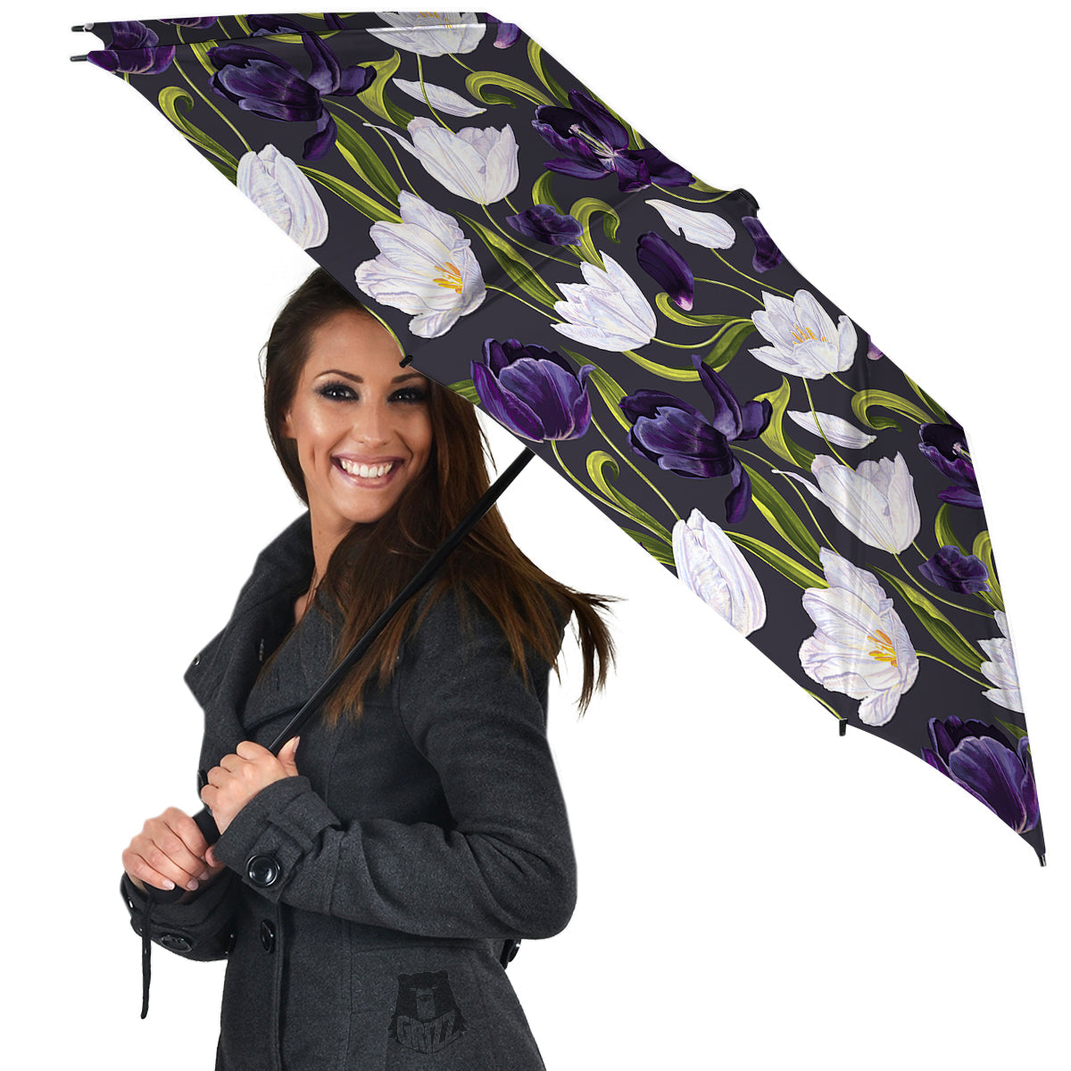 Tulip Purple And White Print Pattern Umbrella-grizzshop