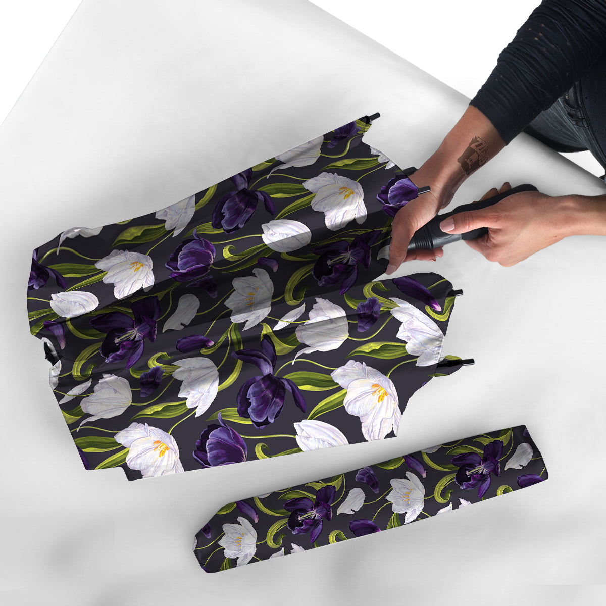 Tulip Purple And White Print Pattern Umbrella-grizzshop