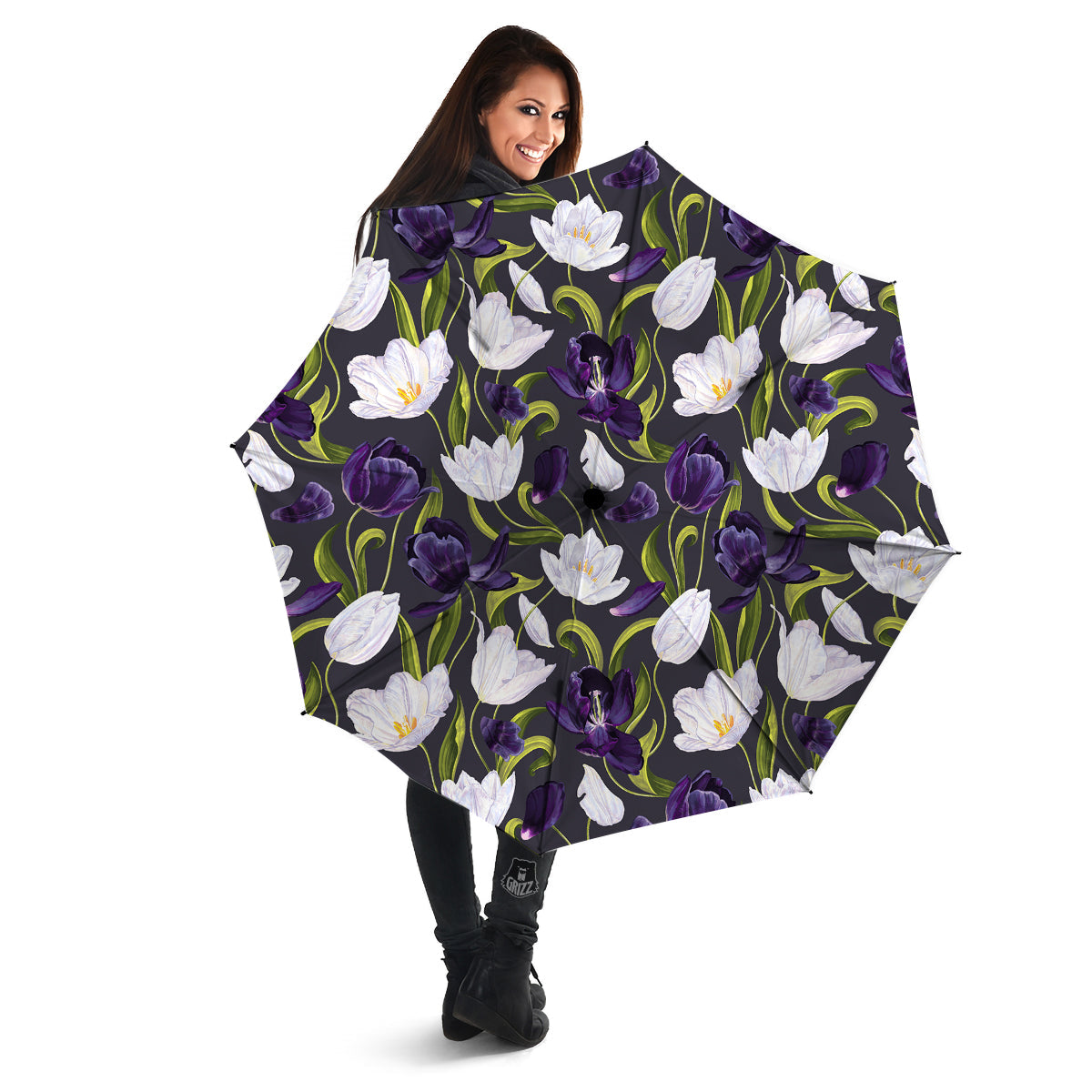 Tulip Purple And White Print Pattern Umbrella-grizzshop