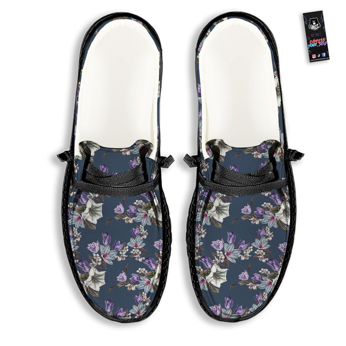 Tulip Purple Watercolor Print Pattern Black Loafers-grizzshop
