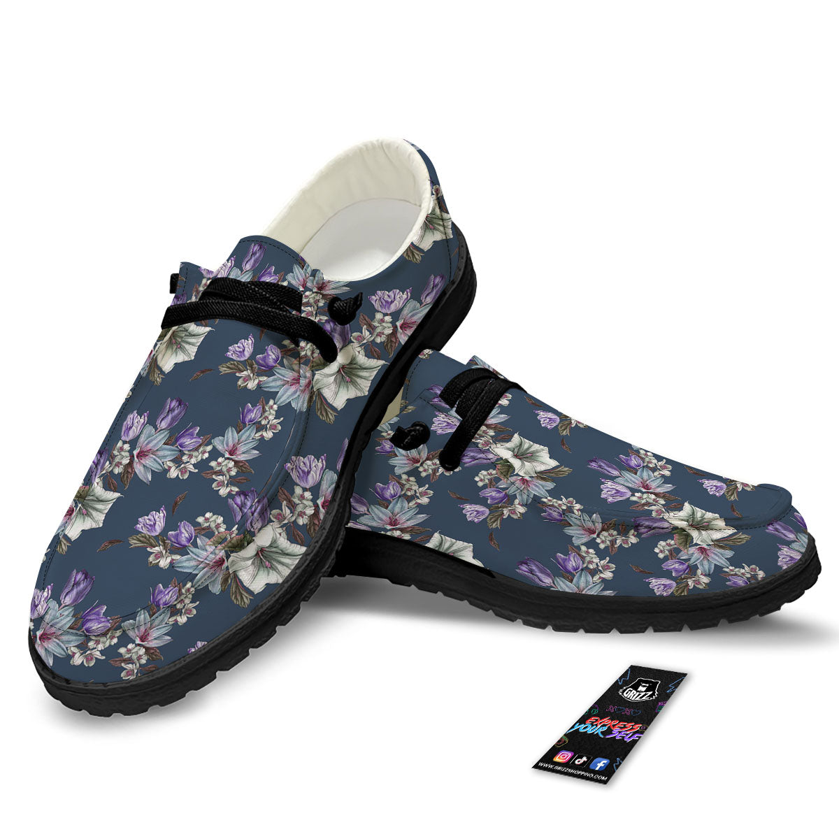 Tulip Purple Watercolor Print Pattern Black Loafers-grizzshop