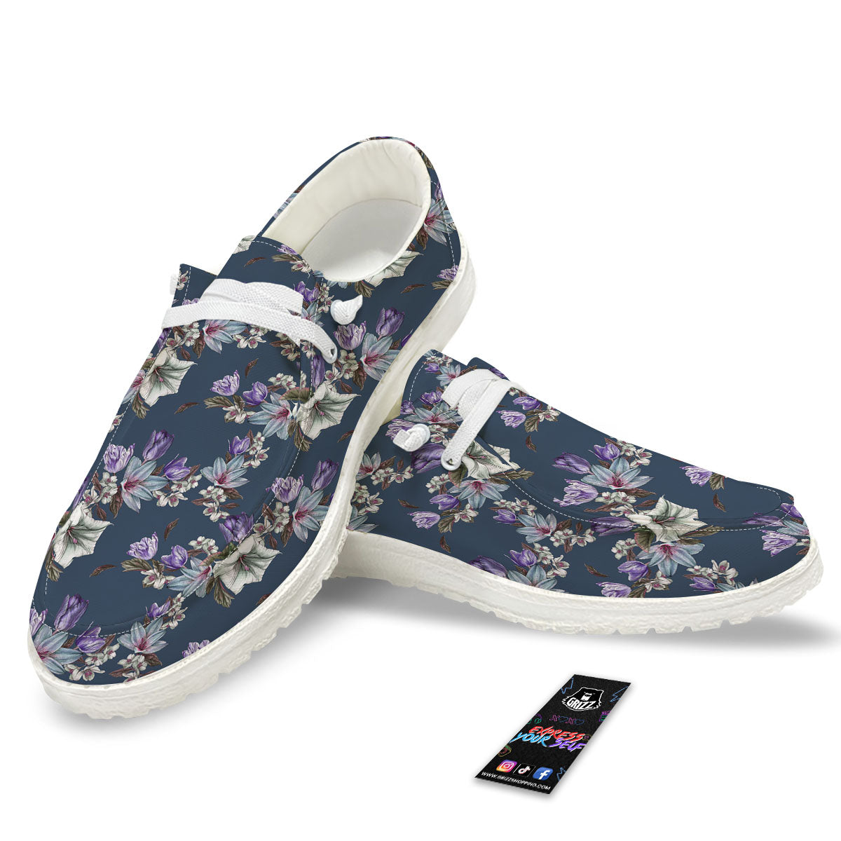 Tulip Purple Watercolor Print Pattern Black Loafers-grizzshop