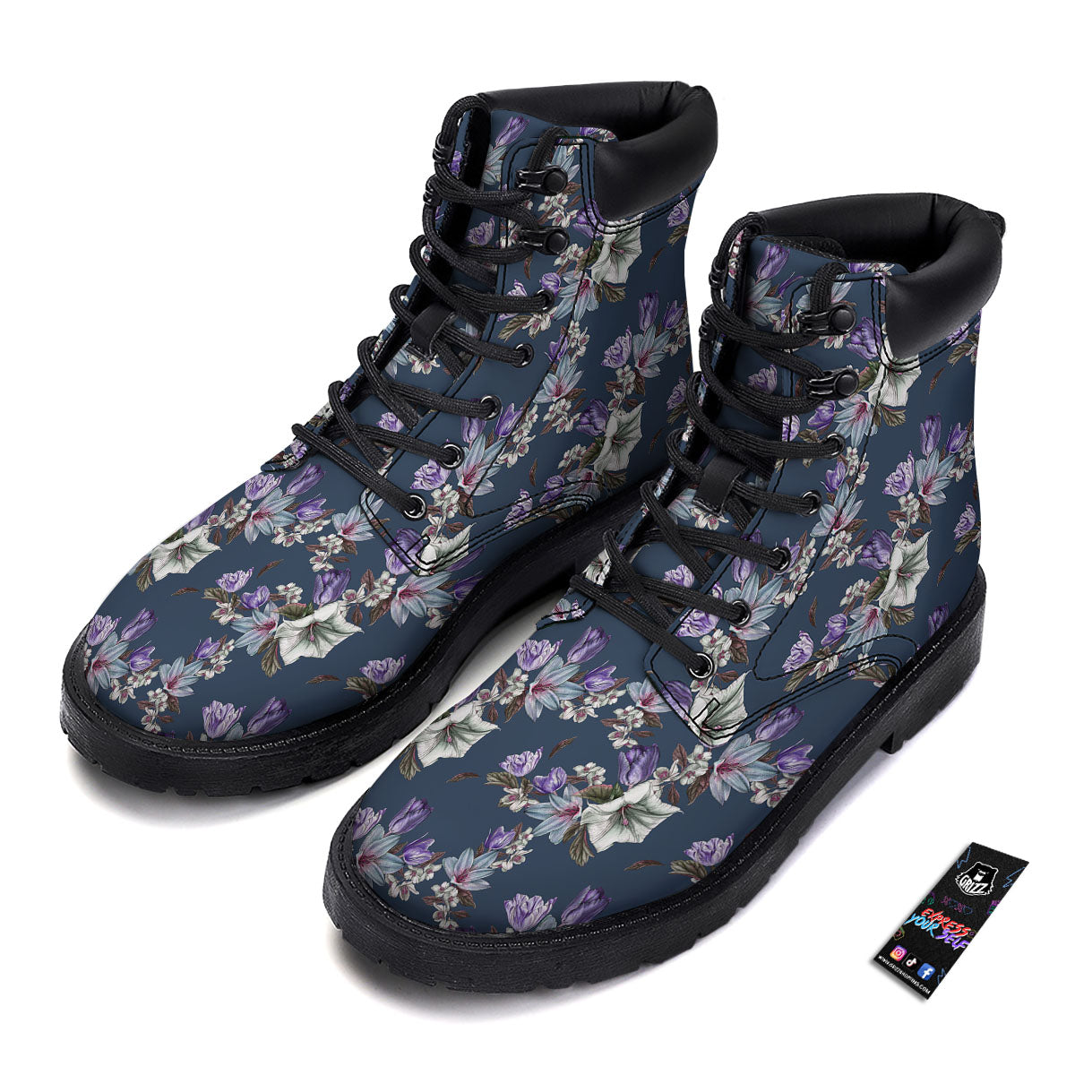 Tulip Purple Watercolor Print Pattern Boots-grizzshop